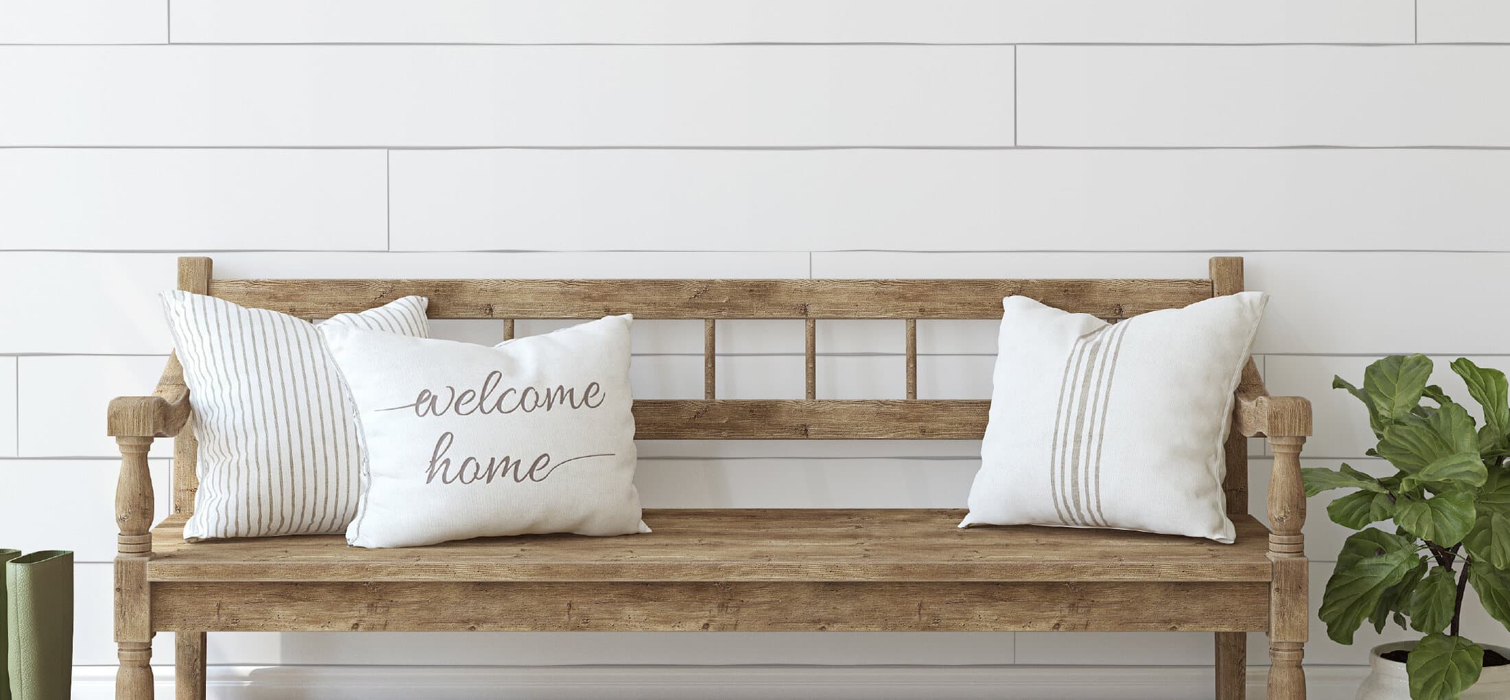 White shiplap wall with trim detail