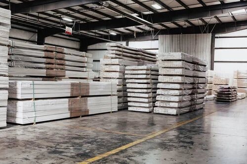 Millwork stock in warehouse racks